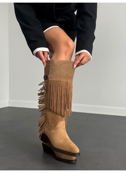 Camel püsküllü western çizme 