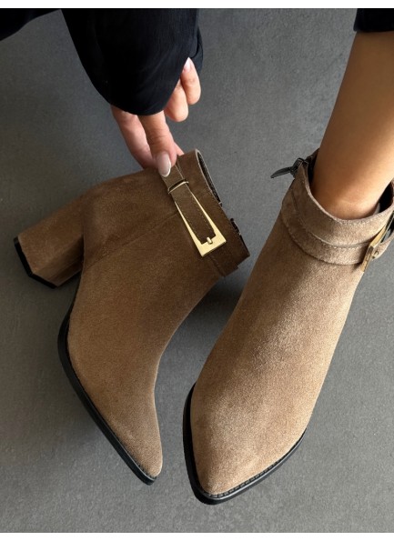 Vizon hakiki deri topuklu bot