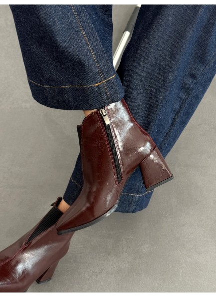 Bordo rugan topuklu bot