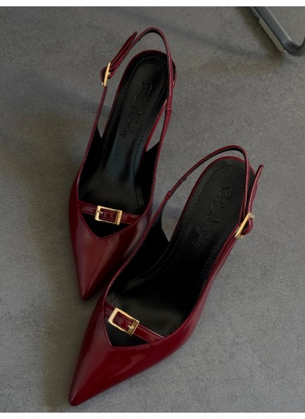 Bordo tek toka rugan topuklu ayakkabı 