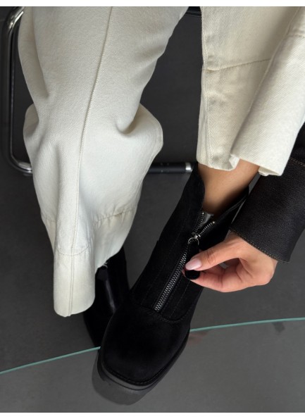 Siyah önden fermuarlı deri bot