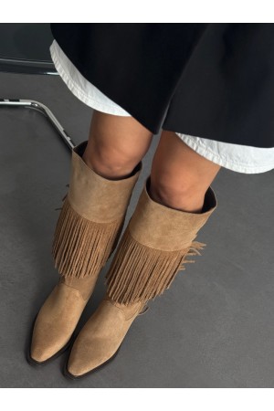 Camel püsküllü western çizme 