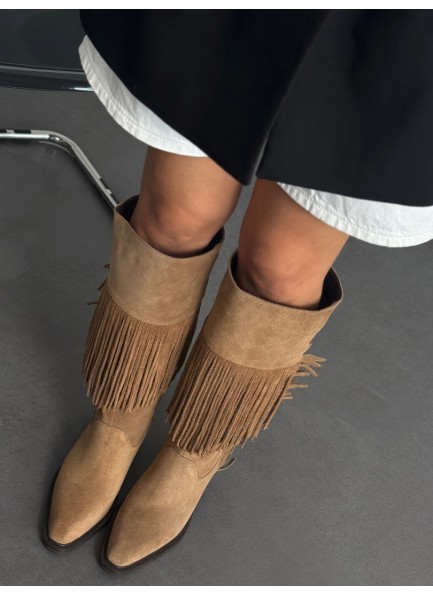 Camel püsküllü western çizme 