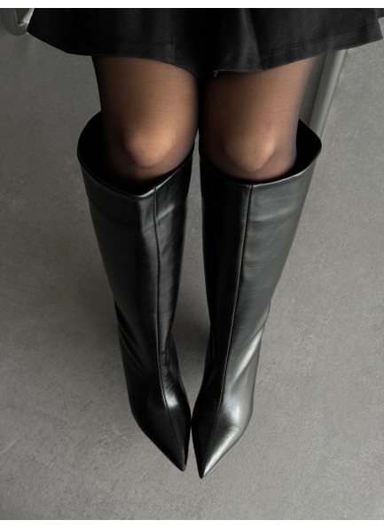 Siyah rugan dolgu topuk çizme 