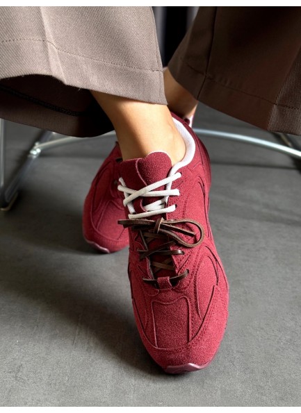 Bordo renk çift bağcıklı spor ayakkabı 