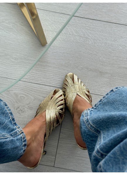 Gold kafes model topuklu ayakkabı 