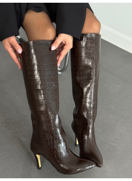 Krokodil acı kahve uzun çizme