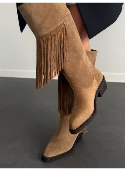 Camel püsküllü western çizme 