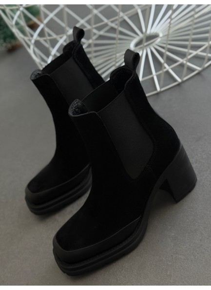 Siyah platform topuk hakiki deri bot