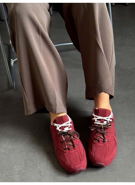 Bordo renk çift bağcıklı spor ayakkabı 