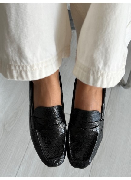 Siyah ince taban loafer ayakkabı 