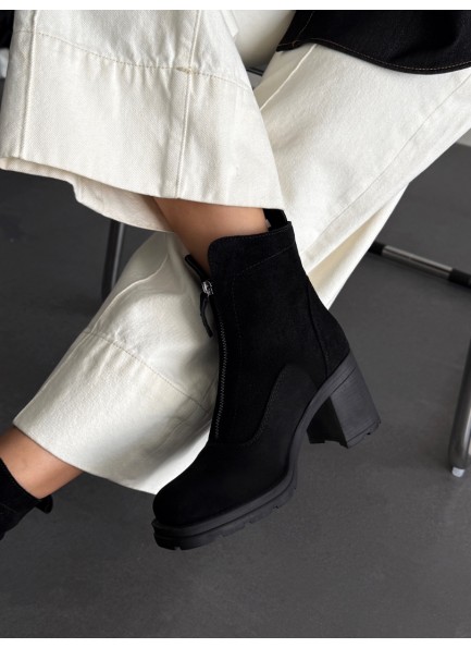 Siyah önden fermuarlı deri bot