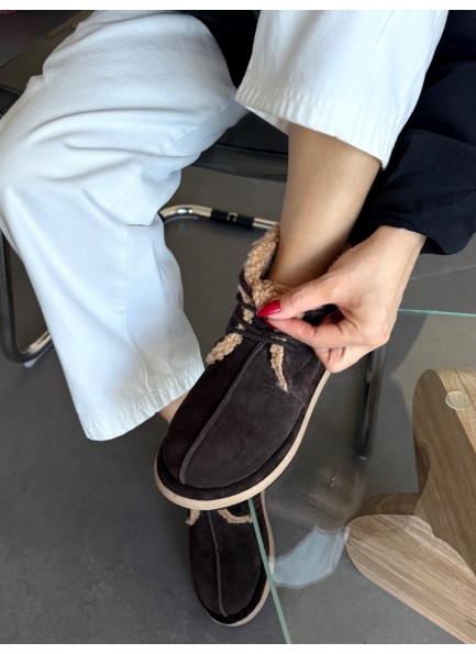 Hakiki deri Acı kahve içi peluş bot