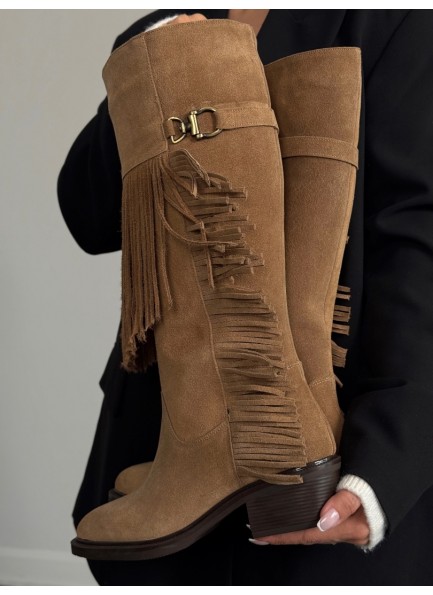 Camel püsküllü western çizme 