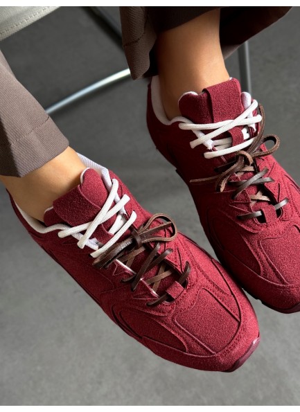 Bordo renk çift bağcıklı spor ayakkabı 