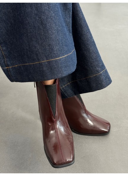 Bordo rugan topuklu bot