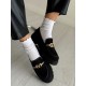 Siyah süet aksesuarlı loafer 