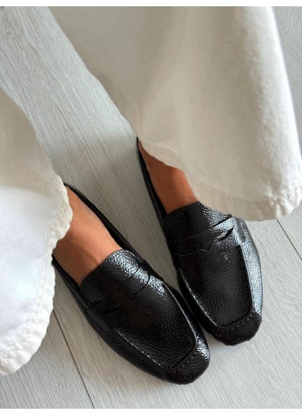 Siyah ince taban loafer ayakkabı 