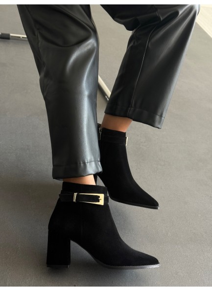 Siyah hakiki deri topuklu bot