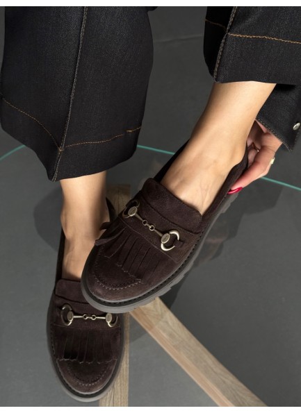 Acı kahve püsküllü hakiki deri loafer