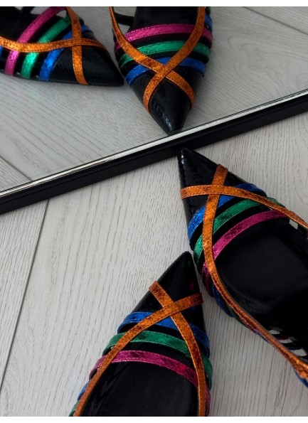 Renkli kafes model topuklu ayakkabı 