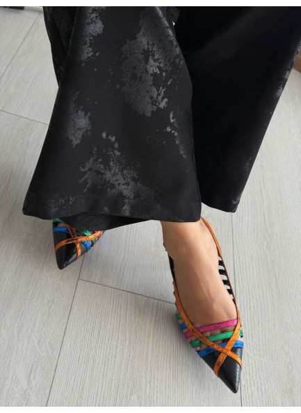 Renkli kafes model topuklu ayakkabı 