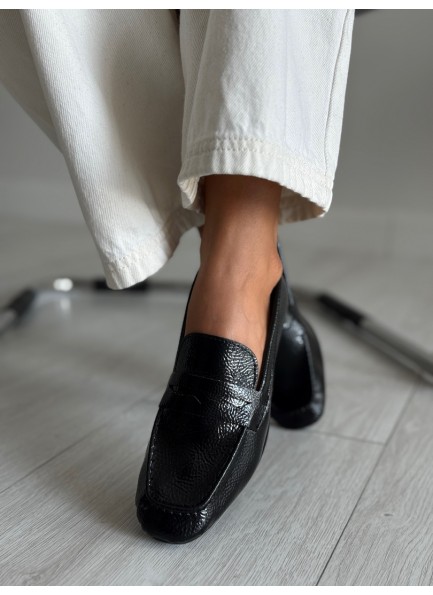 Siyah ince taban loafer ayakkabı 