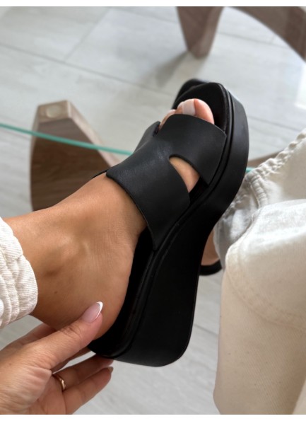 Siyah deri platform terlik 
