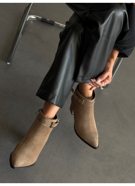Vizon hakiki deri topuklu bot
