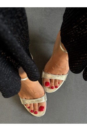 Gold tek bant topuklu sandalet 