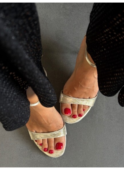 Gold tek bant topuklu sandalet 