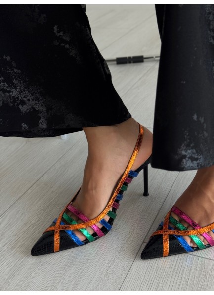 Renkli kafes model topuklu ayakkabı 