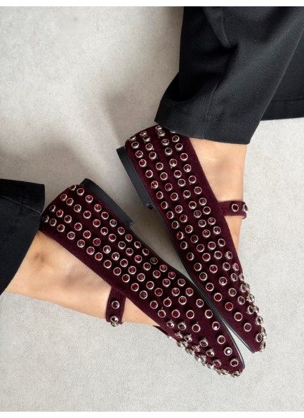 Bordo süet taşlı babet