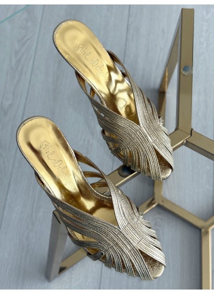 Gold kafes model topuklu ayakkabı 