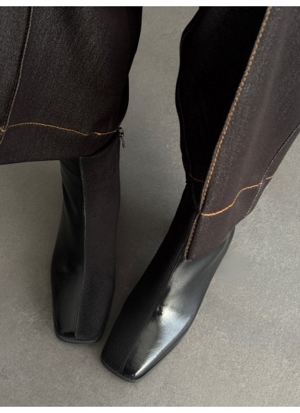 Siyah küt kalıp topuklu bot 