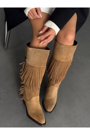 Camel püsküllü western çizme 