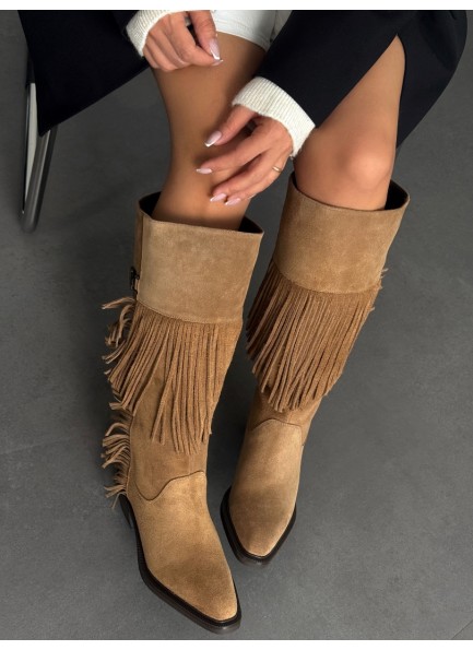 Camel püsküllü western çizme 