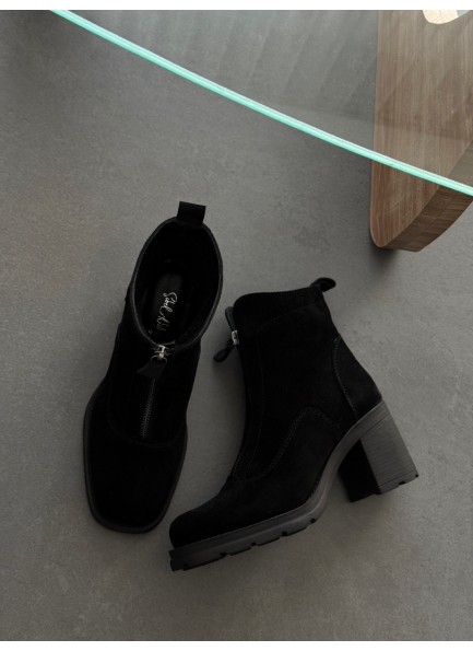 Siyah önden fermuarlı deri bot
