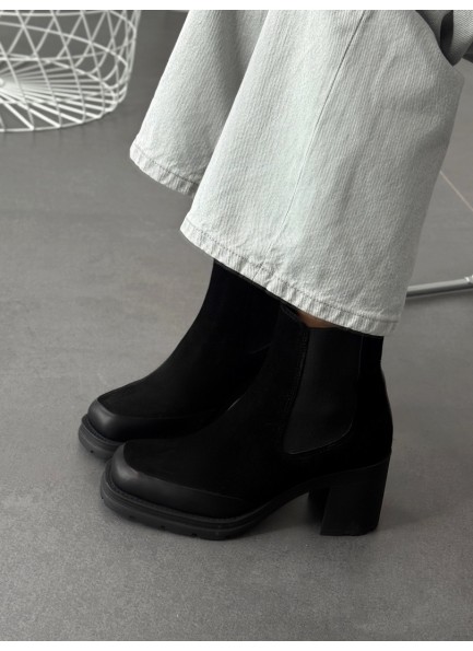 Siyah platform topuk hakiki deri bot