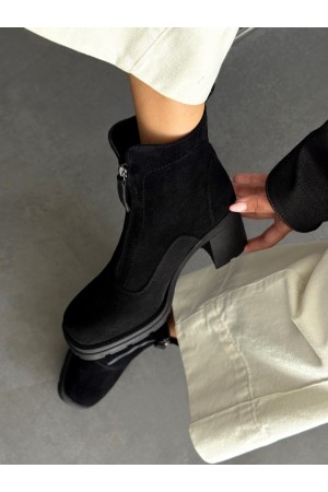 Siyah önden fermuarlı deri bot