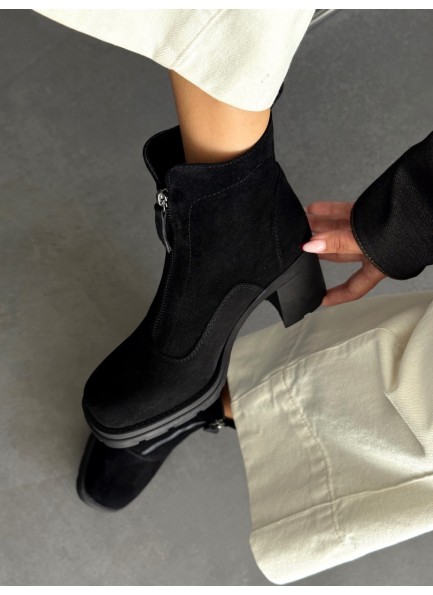 Siyah önden fermuarlı deri bot