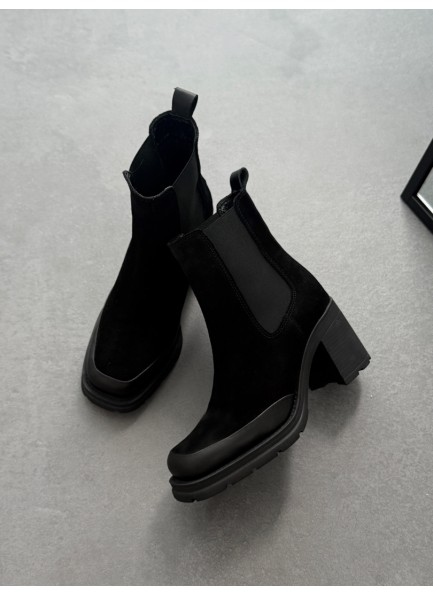 Siyah platform topuk hakiki deri bot