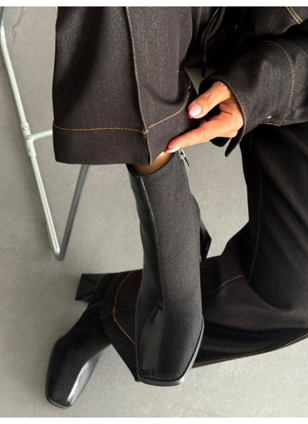 Siyah küt kalıp topuklu bot 