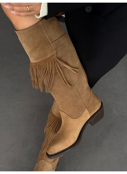 Camel püsküllü western çizme 