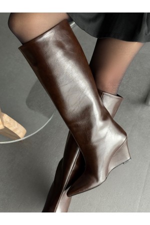 Acı kahve rugan dolgu topuk çizme 