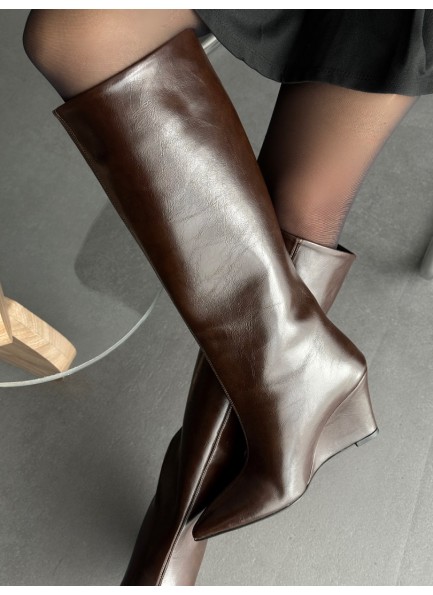 Acı kahve rugan dolgu topuk çizme 