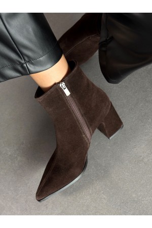 Acı kahve süet hakiki deri topuklu bot 