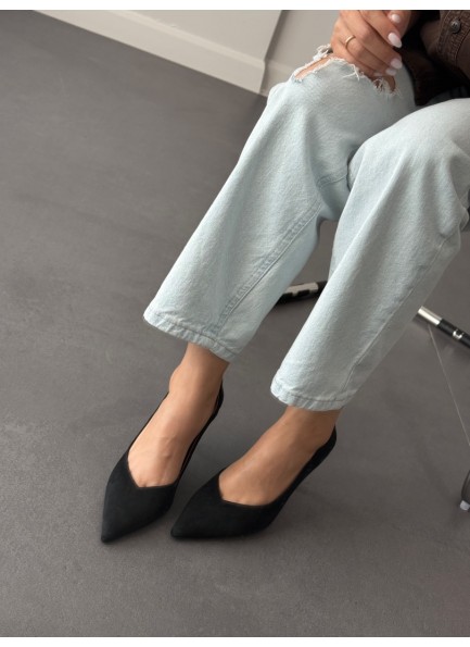 Siyah süet hakiki deri stiletto 
