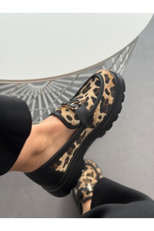 Leopar loafer tokalı ayakkabı 