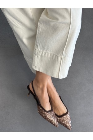 Acı kahve pullu topuklu ayakkabı 